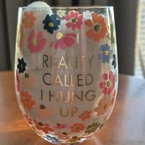 Mary Square 18oz Floral Stemless Wine Glass with Gold Text